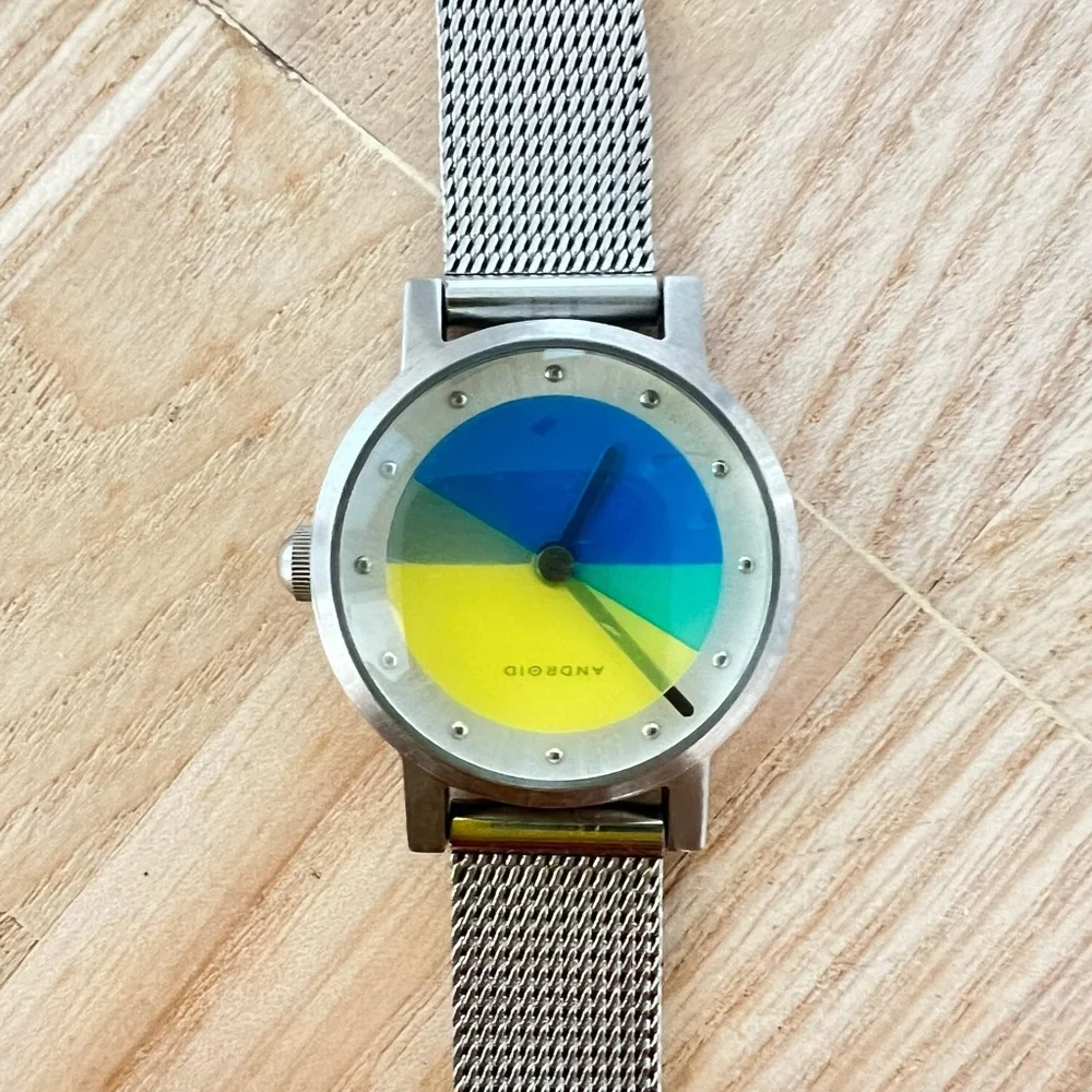 Android USA ladies Silver Tone color block Stainless Steel watch NEW BATTERY